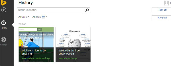 Bing History Page