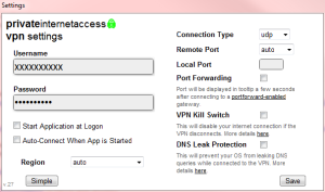 PrivateInternetAccess Settings